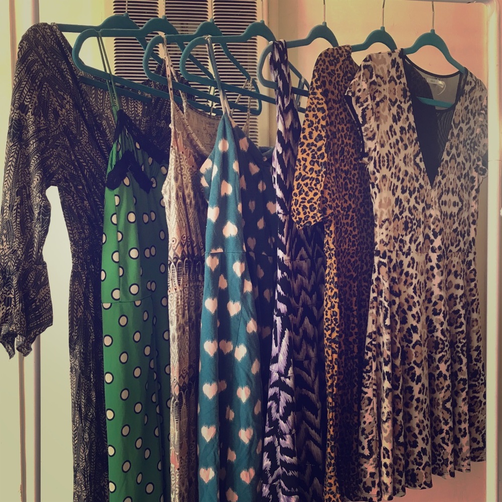 7 Pattern Dress Lot - Maxi, Skater, Shift, L & XL